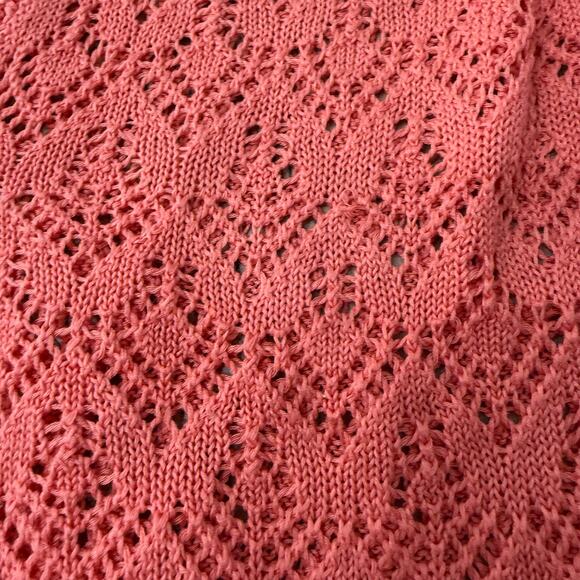 Talbots Mercerized Cotton Lace Look Sweater Peach Orange Medium - Picture 4 of 8